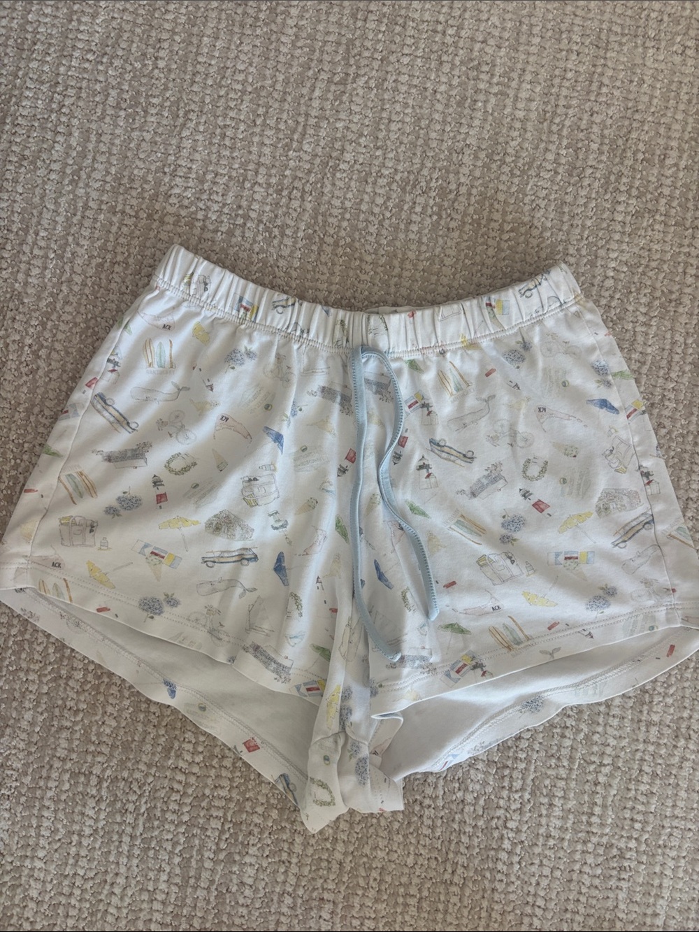 Sammy + Nat Nantucket White Printed Lounge Shorts with Pastel Drawstring